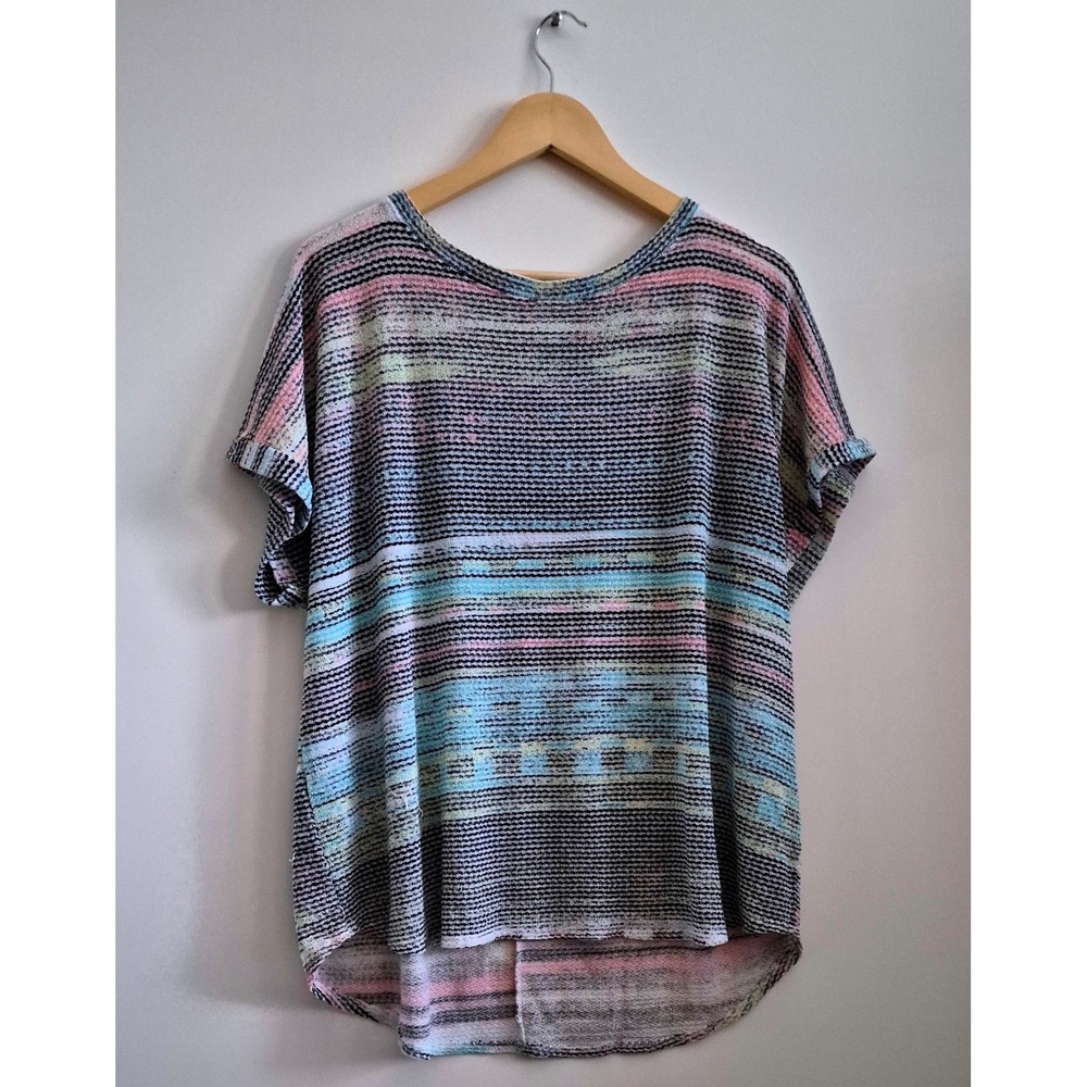 First Love Knit Top‎ Womens L Multi Color Striped Excellent Dolman High Low Hem - Picture 2 of 6